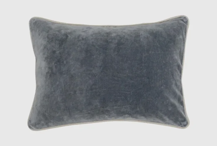 14X20 Natural Steel Grey Solid Stone Washed Velvet Fluffy Fabric Lumbar Throw Pillow | Rectangle
