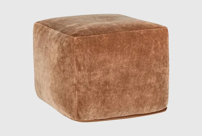 18″X18″X14″ Brown Orange Rust Stonewashed Cotton Velvet Pouf