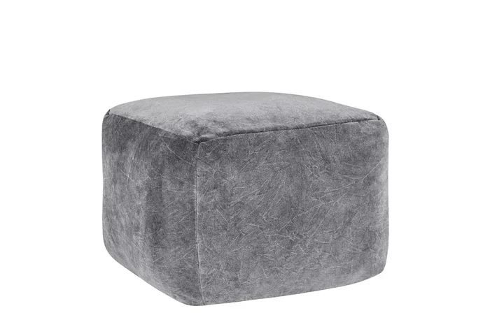 18″X18″X14″ Grey Natural Stonewashed Cotton Velvet Pouf | Square