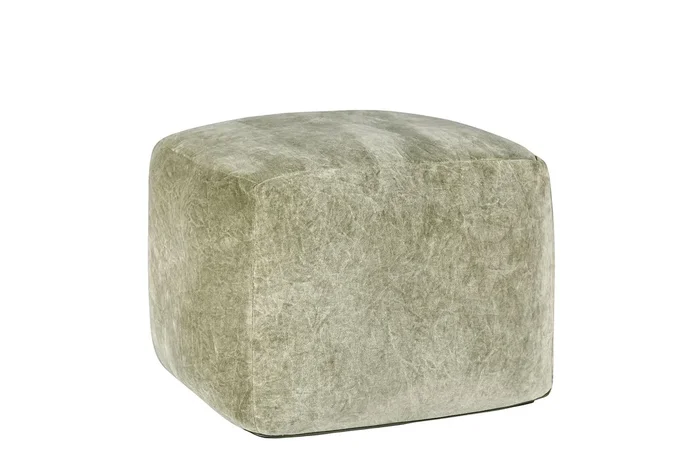 18″X18″X14″ Moss Green Stonewashed Velvet Cotton Pouf | Square