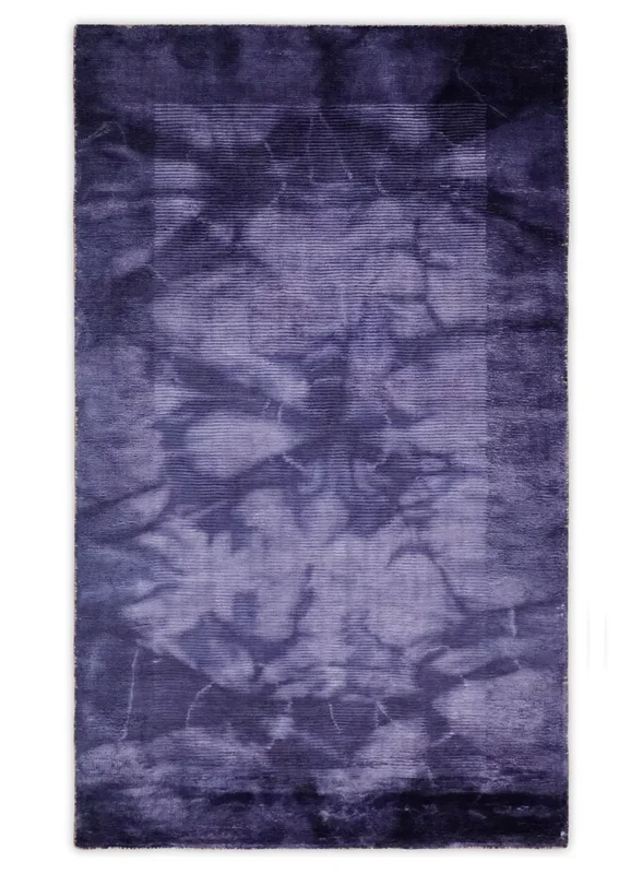 2.6×5 Entryway Purple Tie Dye Hand Woven Loop and Cut Modern Abstract Art Silk Rug | KNT11
