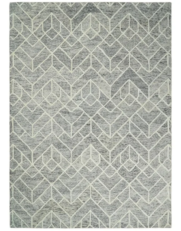 2.6×8, 6×6, 5×8, 6×9 and 8×11 Brown and Beige Hand Tufted Modern Geometric Wool Area Rug | TRD6373B