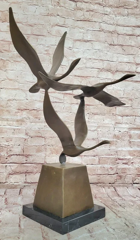 23″ Art Deco Sculpture 3 Wild Large Duck Poultry Fly Bird Bronze Statue