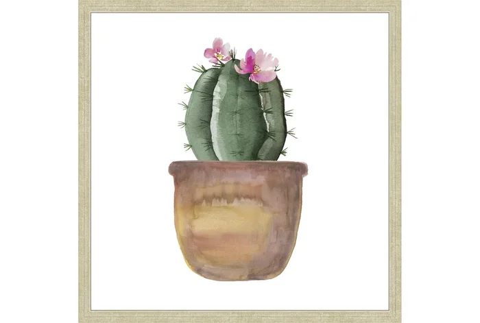 26X26 Blooming Cactus With Champagne Frame | Framed Art | Made in the USA | Print