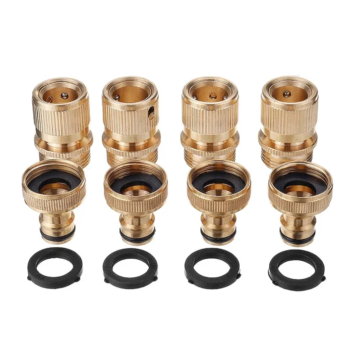 3/4” BSP Solid Brass Male and Female Connector Garden Hose Quick Connect Water Hose Pipe Connectors Fitting w/ Hose Washers