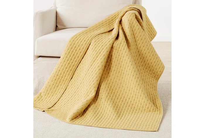 50X60 Cotton Cross Stitch Warm Yellow Quilted Throw | Geometric