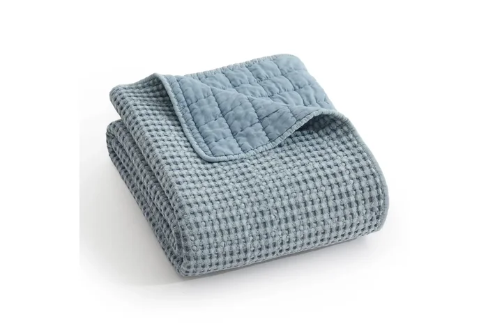 50X60 Cotton Waffle Blue Quilted Throw | Machine Washable
