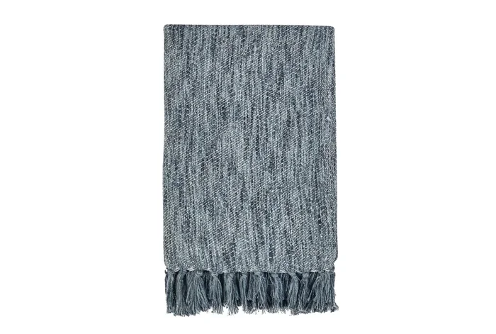 50X70 Blue Cotton Woven Texture Oversized Fringed Throw