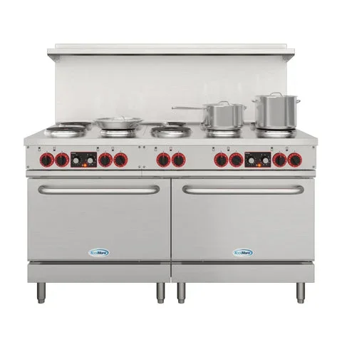 60 In. Commercial Electric Range with 10 Burners and 2 Standard Electric Ovens in Stainless Steel – 208V 3-Phase (KM-CR60-E)