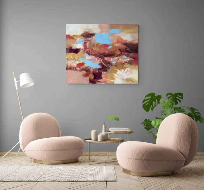 ‘Landscape and Blue’, Large Oil and Acrylic on Canvas – Paintings