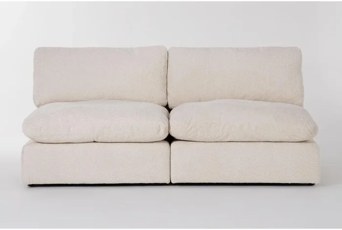Aaliyah Cream Beige Boucle Fabric Modular 2 Piece Armless Apartment Sofa | Loose Reversible Back