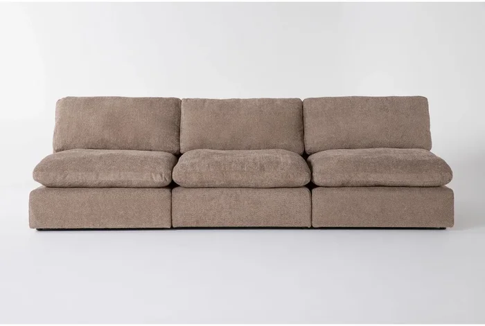 Aaliyah Mink Brown Boucle Fabric 120″ Modular 3 Piece Armless Sofa | Loose Reversible Back