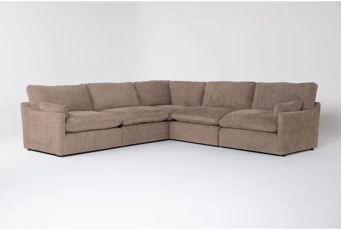 Aaliyah Mink Brown Boucle Fabric 122″ Modular 5 Piece L-Shaped Sectional | Reversible | Loose Reversible Back