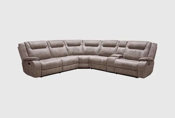 Acton Taupe Grey Polyester 126″ 6 Piece Manual Reclining Sectional | USB | Reversible | Performance Fabric | Console