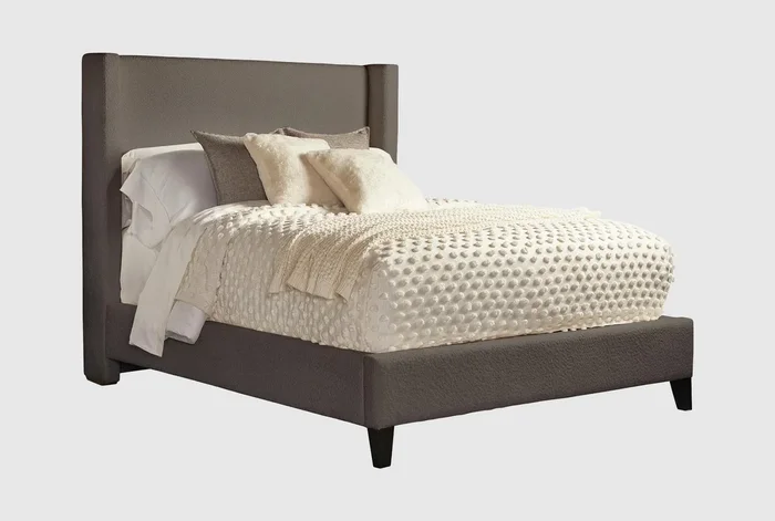 Alena Charcoal Grey Fabric Queen Upholstered Wingback Shelter Bed | Adjustable Base Compatible