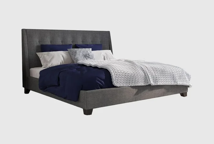 Alexander Grey Fabric California King Wingback Button Tufted Wood Upholstered Platform Bed