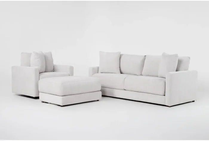 Alicia Greige Chenille 3 Piece 90″ Sofa|Swivel Chair|Ottoman Set