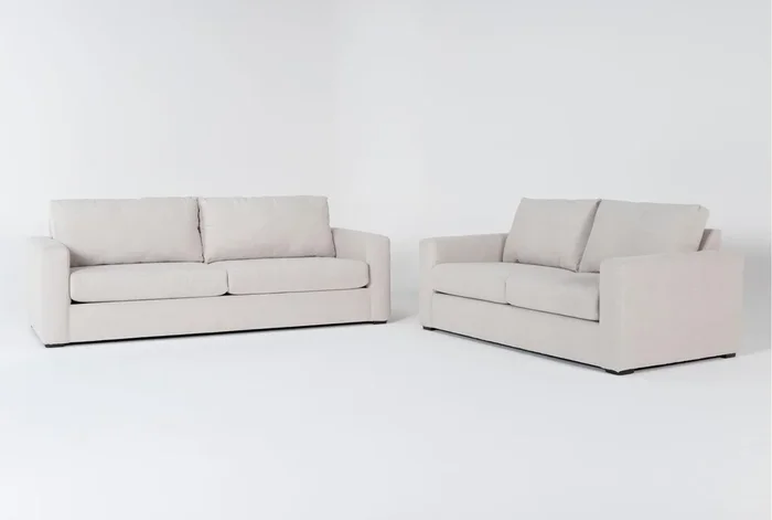Araceli II Sand Beige Fabric 2 Piece 95″ Queen Memory Foam Sleeper Sofa Bed & Loveseat Set | Loose Reversible Back