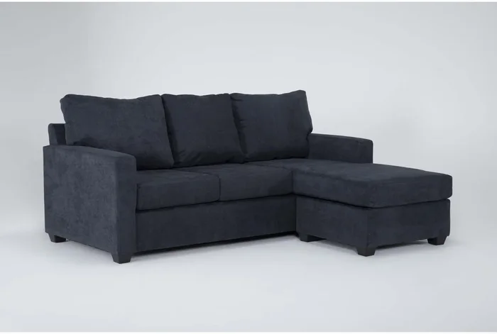 Aramis Midnight Blue Fabric 83″ Queen Memory Foam Sleeper Sofa Bed with Reversible Chaise | Track Arms