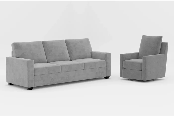 Aramis Vintage Grey Fabric 83″ Queen Memory Foam Sleeper Sofa Bed|Bonaterra Natural Charcoal Grey Fabric Swivel Glider Armchair