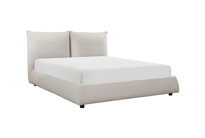 Audrianna Queen Beige Wood Chenille Upholstered Platform Bed