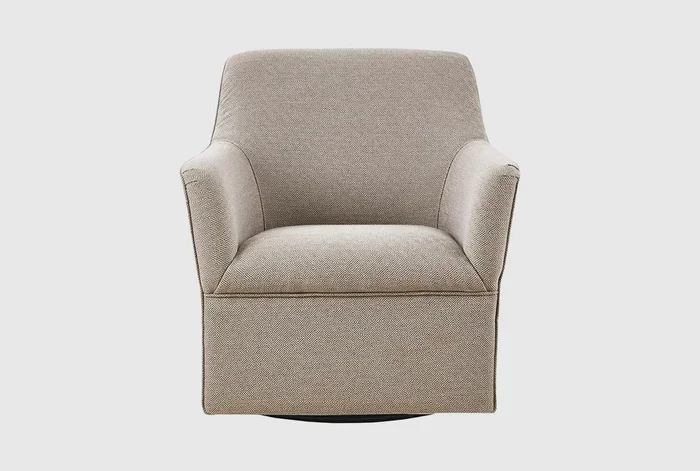 Augustine Grey Beige Fabric Swivel Glider Chair | Club | with Arms