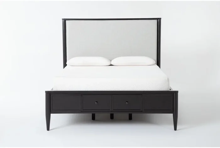 Austen Black California King Wood & Upholstered Platform Bed With Footboard Storage | Drawers
