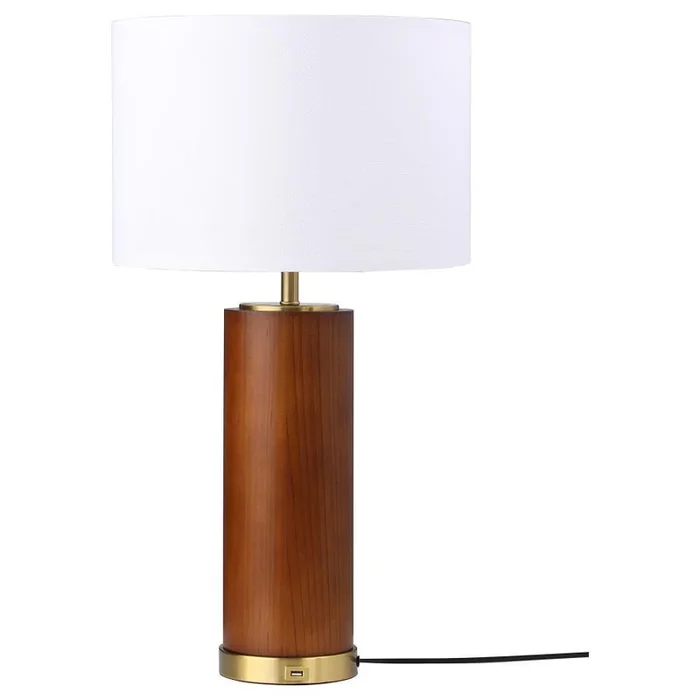 Aziel – Drum Shade Wood Frame Table Lamp – Cappuccino