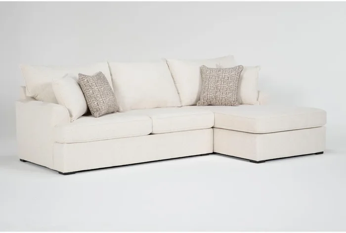 Belinha II Opal White Ivory Fabric 107″ Modular 2 Piece Sectional with Right Arm Facing Chaise | Loose Reversible Back