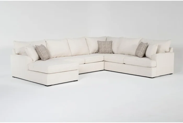Belinha II Opal White Ivory Fabric Modular 4 Piece Full Memory Foam Sleeper U-Shaped Sectional with Left Arm Facing Chaise | Track Arms