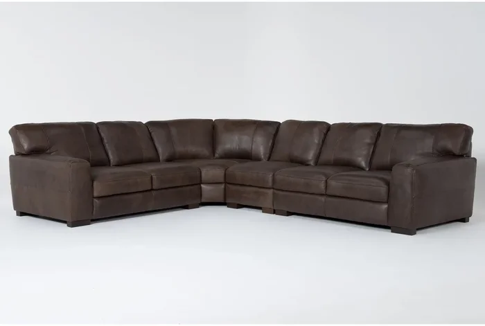 Benjamin Brown 100% Top Grain Natural Italian Leather 138″ 4 Piece L-Shaped Modular Sectional | Reversible