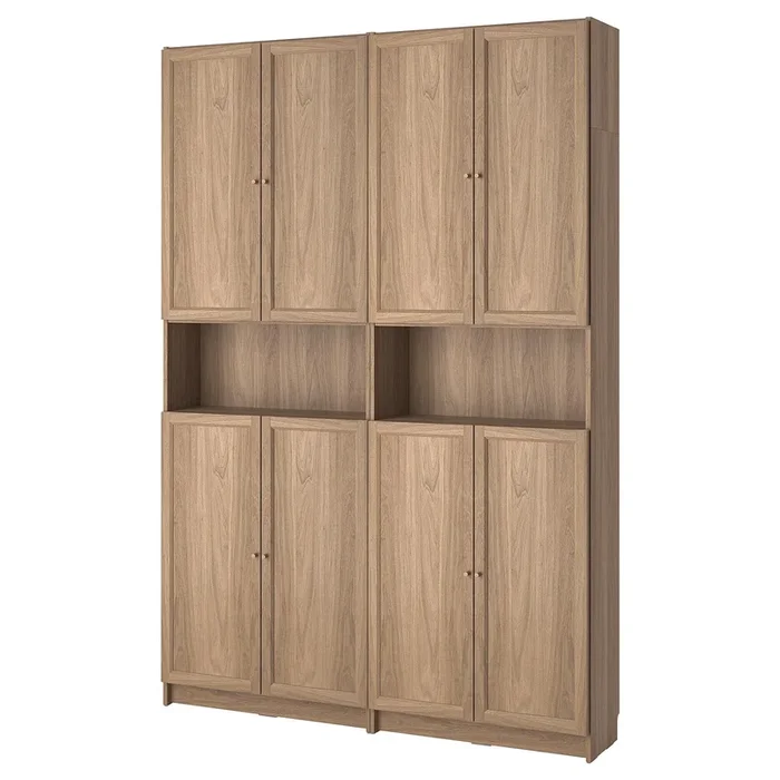 BILLY / OXBERG Bookcase+height extension & doors, oak effect, 160x30x237 cm (63×11 3/4×93 1/4 “)