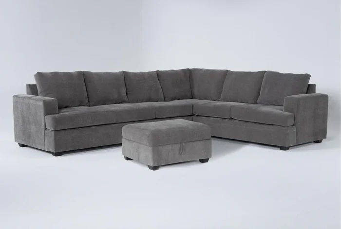 Bonaterra Charcoal Grey Fabric 127″ 2 Piece L-Shaped Sectional with Left Arm Facing Queen Memory Foam Sleeper Sofa Bed & Storage Ottoman