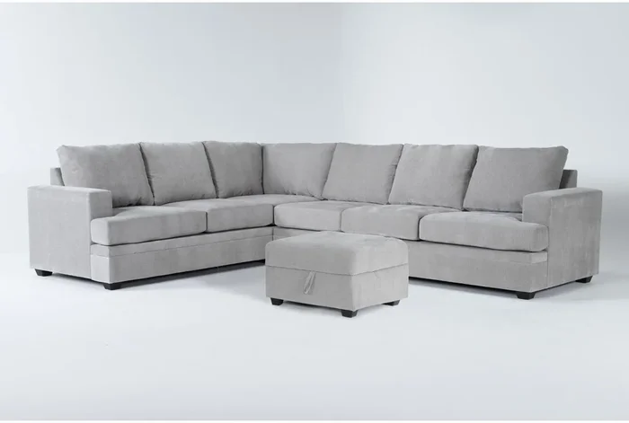 Bonaterra Dove Grey Fabric 127″ 2 Piece L-Shaped Sectional with Right Arm Facing Queen Memory Foam Sleeper Sofa Bed & Storage Ottoman
