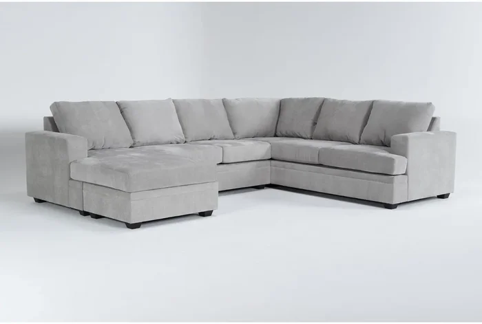 Bonaterra Dove Grey Fabric 127″ 2 Piece U-Shaped Sectional with Left Arm Facing Queen Memory Foam Sleeper Sofa Bed Chaise