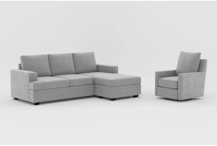 Bonaterra Dove Grey Fabric 97″ Sofa with Reversible Chaise | Bonaterra Dove Grey Natural Fabric Swivel Glider Armchair