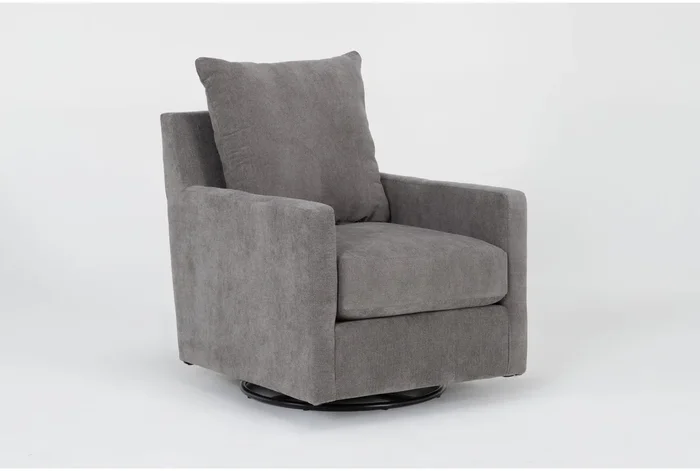 Bonaterra Natural Charcoal Grey Fabric Swivel Glider Armchair with Track Arms Upholstered Club Accent Chair