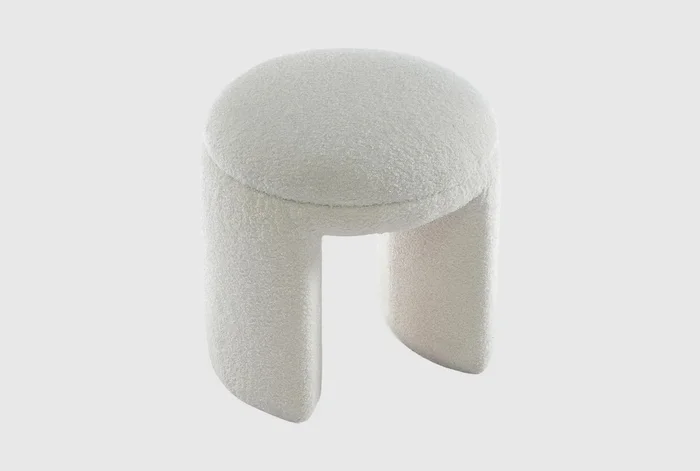 Bowen Cream Faux Shearling Teddy Fabric Round Upholstered Ottoman / Stool