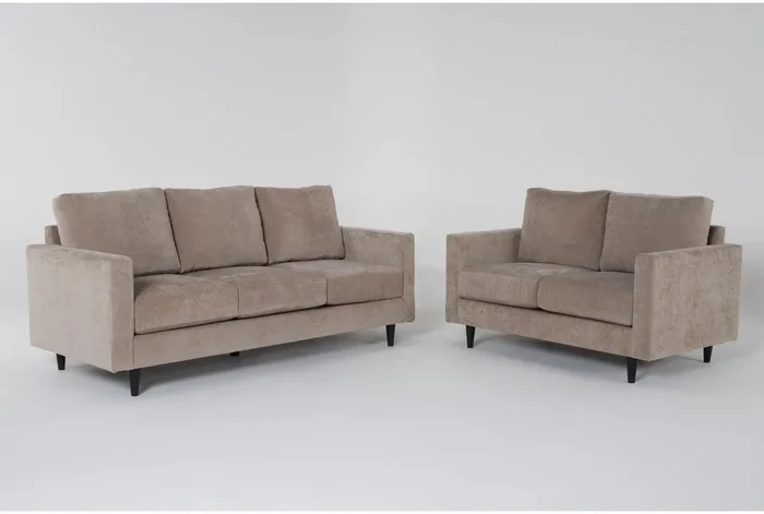 Bradley Khaki Beige Fabric Modern 2 Piece Sofa & Loveseat Set