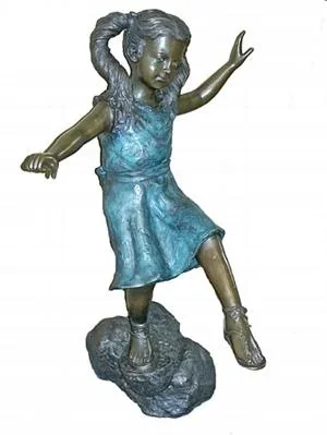 Bronze Girl Stepping on Rock Statue