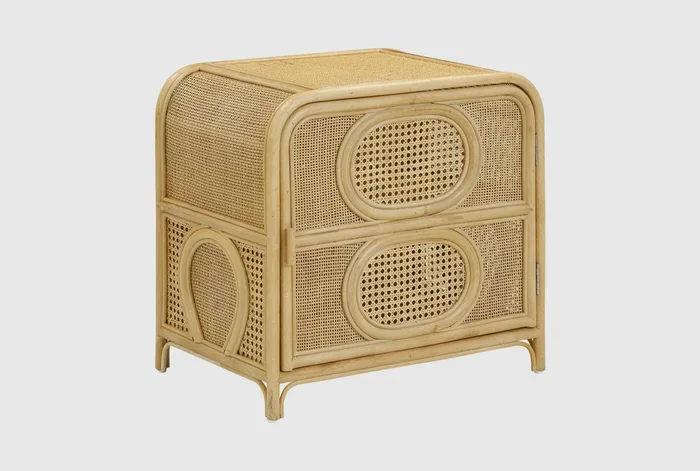 Brown Sage Natural Wood Rattan Door Nightstand