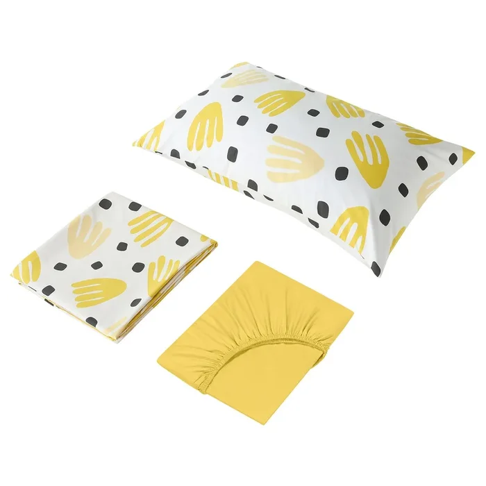 BRUKSVARA 3-piece bedlinen set, yellow/white, 150×200 cm (59×79 “)