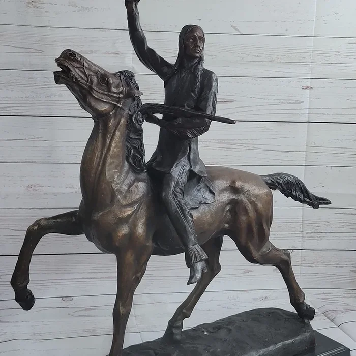 Buffalo Signal by Frederic Remington Bronze Native American Sculpture Statue 33″ x 26″