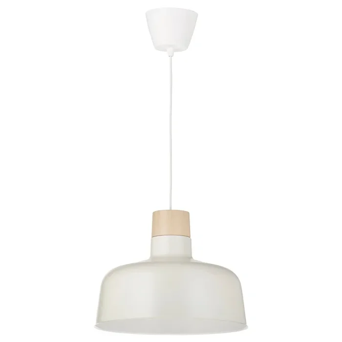 BUNKEFLO Pendant lamp, white/birch, 36 cm (14 “)
