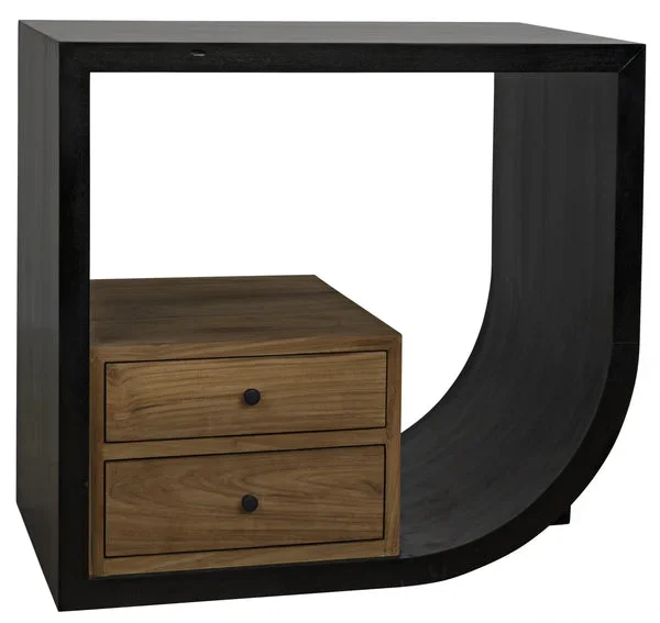 Burton Side Table, Right, Hand Rubbed Black And Teak