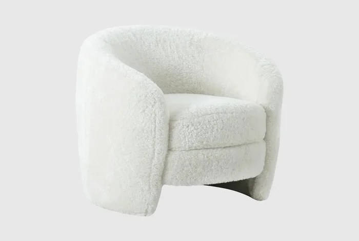 Clara White Faux Shearling Accent Barrel Arm Chair | Solid | Fabric | Club | Curved | Lounge