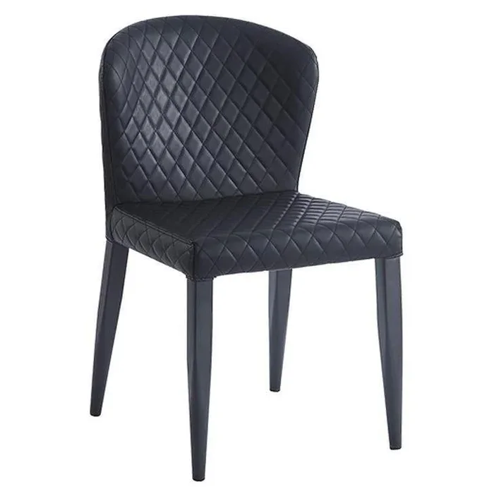 Diamond Pattern Stitched Metal Side Chair with Black Vinyl Seat