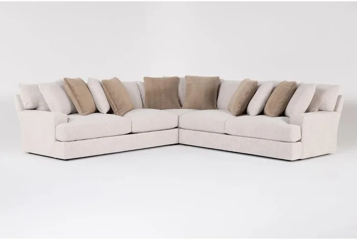 Dustin 126″ Beige Fabric 3 Piece L-Shaped Sectional | Symmetrical | Track Arms | Loose Reversible Back | Down Cushions