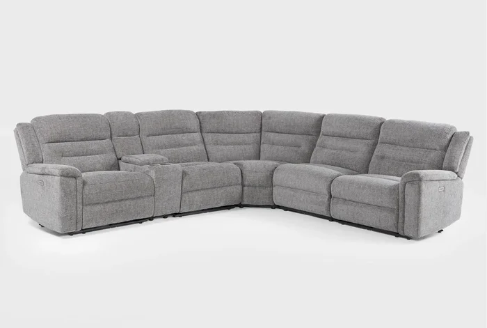 Dutton Grey Fabric 131″ 6 Piece Power Reclining Modular Sectional With Console