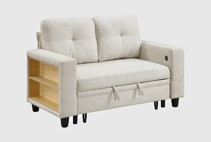 Dwyer Beige Loveseat With Pull-Out Bed Shelves And Charging Ports